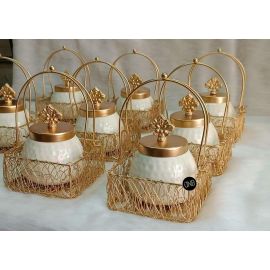 Home Decor Metal Basket with Single Dry Fruit Jar Tray with Flower lid